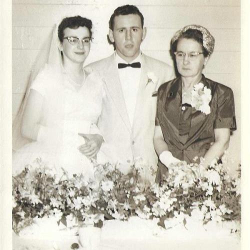 Marsha Roney (Mackovich), Jim Roney and Mabelle Roney - Wedding Day - June 16, 1956