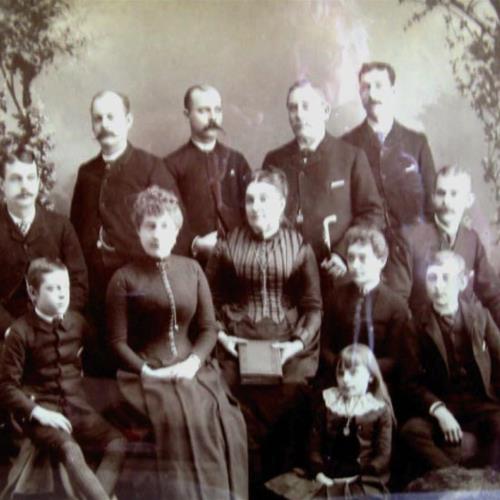 The Buckley Family Pre 1887 when William Pitt died, Charles back row left, Arthur front row left and Wright Howarth front row right. Twins William Pitt and Philip Morton, George Eli, and Morton Havelock make up the other sons surrounding their father. Victoria, Amelia and Lizzie the daughters are seated around their mother Elizabeth Ann.
