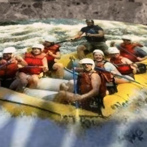Christine & Dad doing Serious white water rafting with cousin Claire and uncle Jim