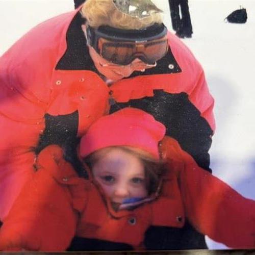 Grandma Ellen teaching Christine to ski