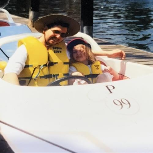 We got pulled over by the Disney police on the water because I let Christine drive the boat