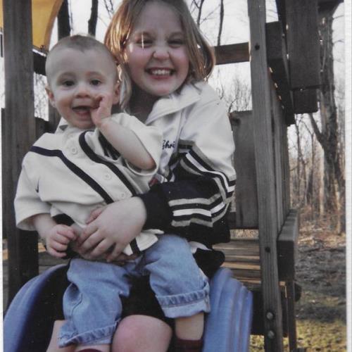 Christine  & Max in our backyard