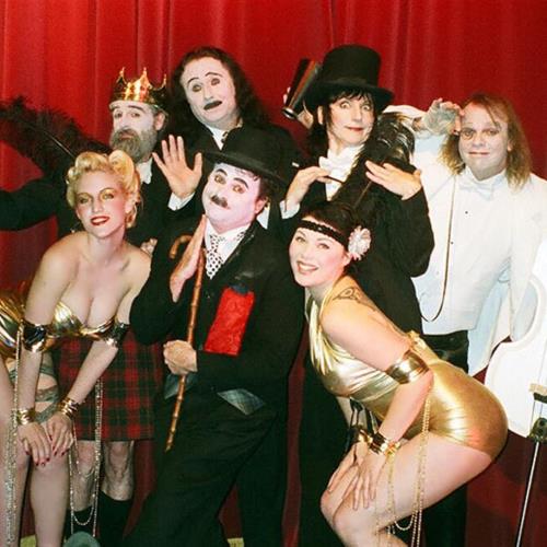 At the Burr Theatre, December 2005: HRB and Melody Mangler, Paul Romero as Charlie Chaplin, and Camero Luvrok