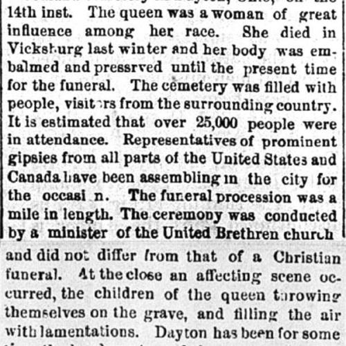 Article about Matilda's Funeral at Woodland. 25,000 people attended.