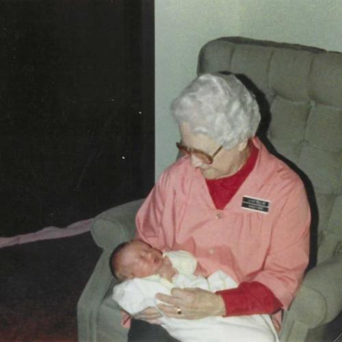Tyler and Great Grandma Werner at his Christening Party, Seymour, WI, 1989