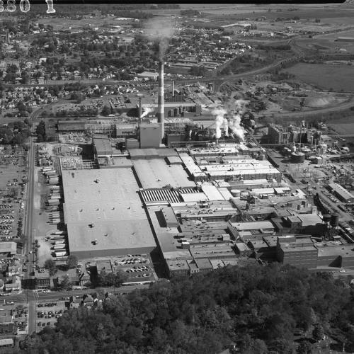 Aerial view of Mead Paper Company, Chillicothe, Ohio, October 13, 1980-Ohio University Libraries
