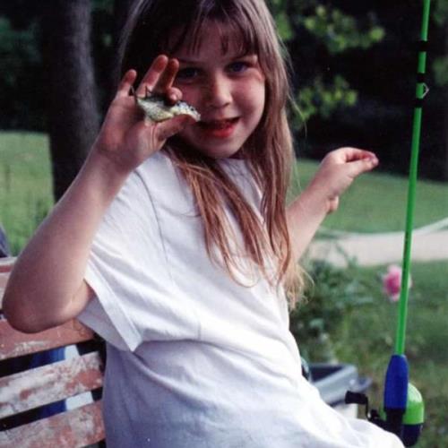 Shelby fishing in Great Grandpa Ray & Cathy's pond, Gregory Michigan. About 2002