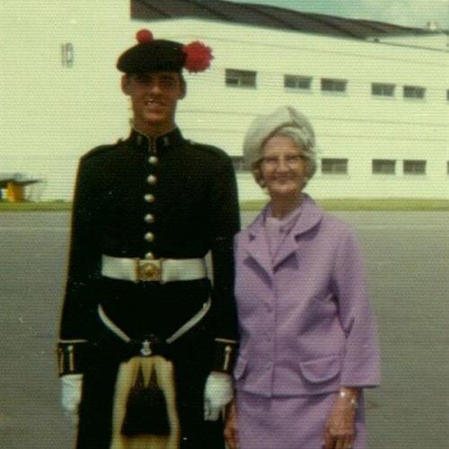Brian Largy and Hilda Earnshaw - 1974. Quuen Mother presents the Black Watch's new Colours, St. Hubert, QC.