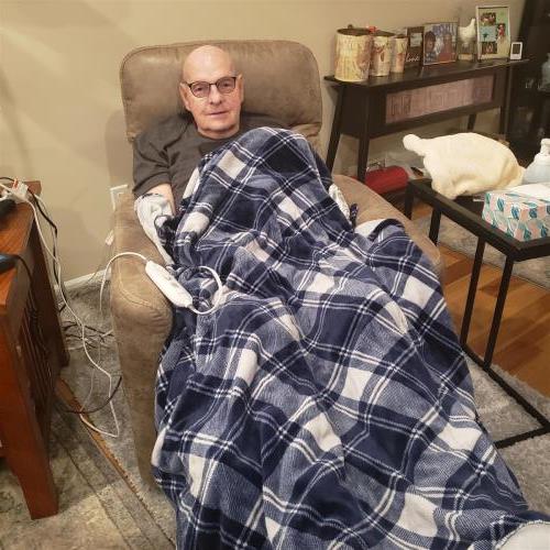 Testing out his electric blanket from Amy