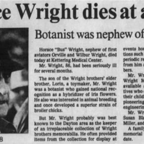 Horace Wright Newspaper Clip