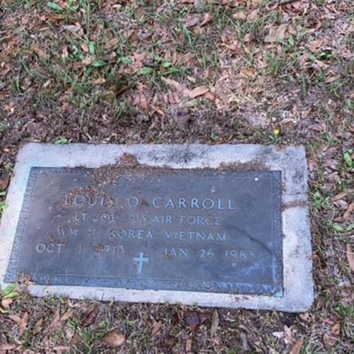 Louis O. Carroll memorial marker at Lutz Cemetery.