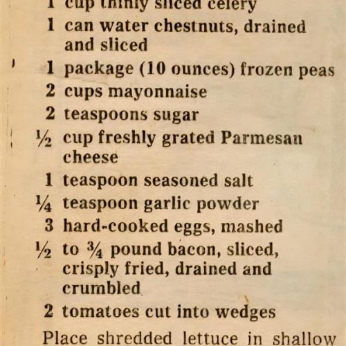 Erma's Recipe for layered salad