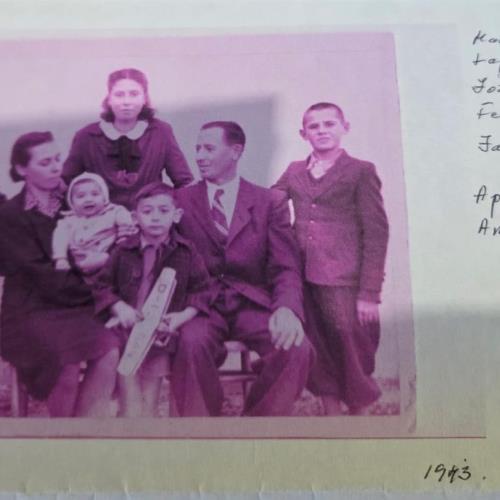 Photo of Magda's family when she was 15 years old. Ages of her siblings are written in her handwriting.