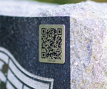 2x2 inch Life's QR Code attached to a monument